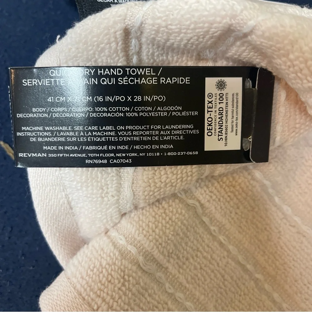 Vera Wang Geo Stitch Hand Towel Cotton Pink Salt White Color OEKO-TEX Standard